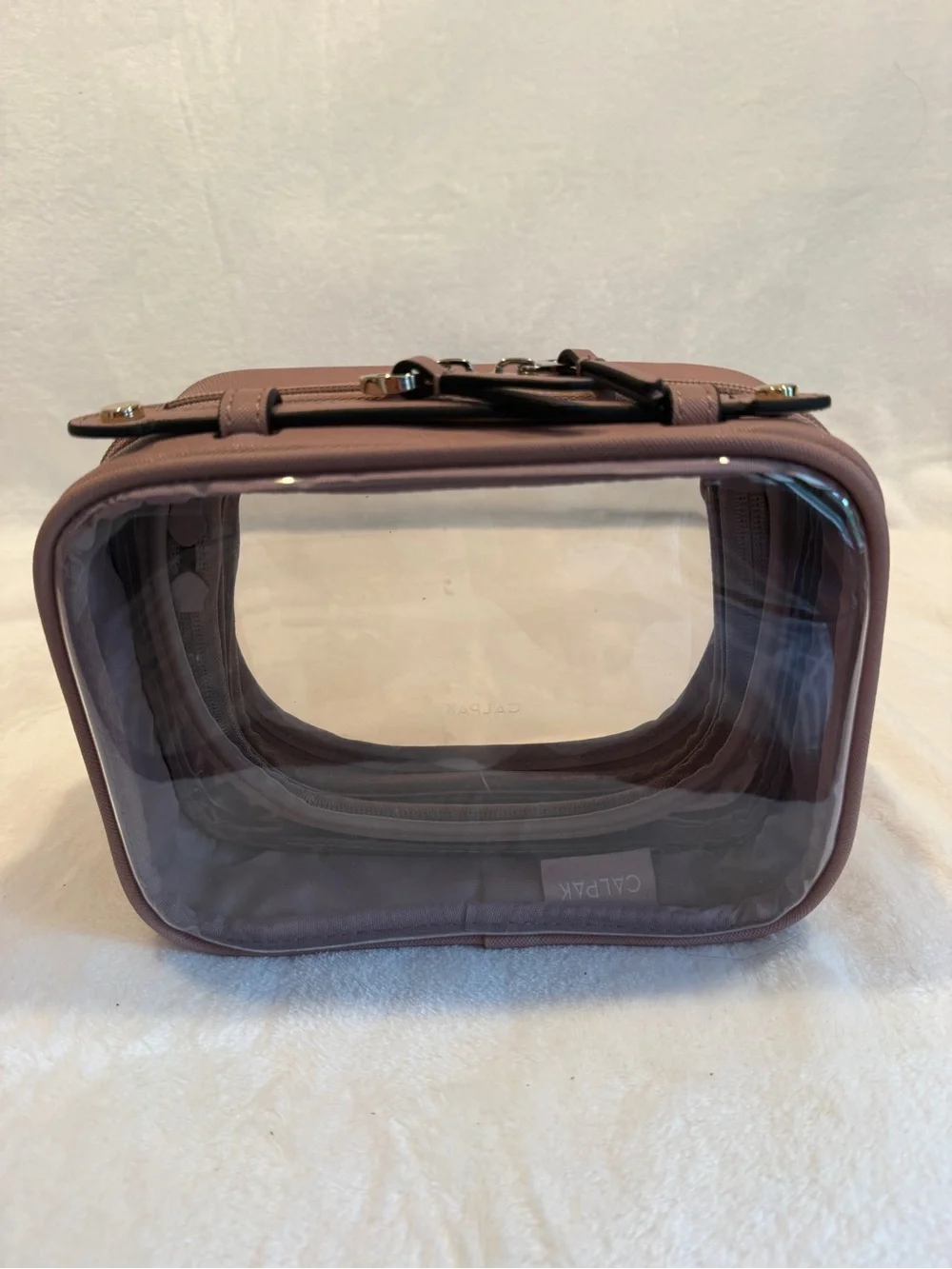 Calpak Small Clear Pink Travel Cosmetic Case in Mauve